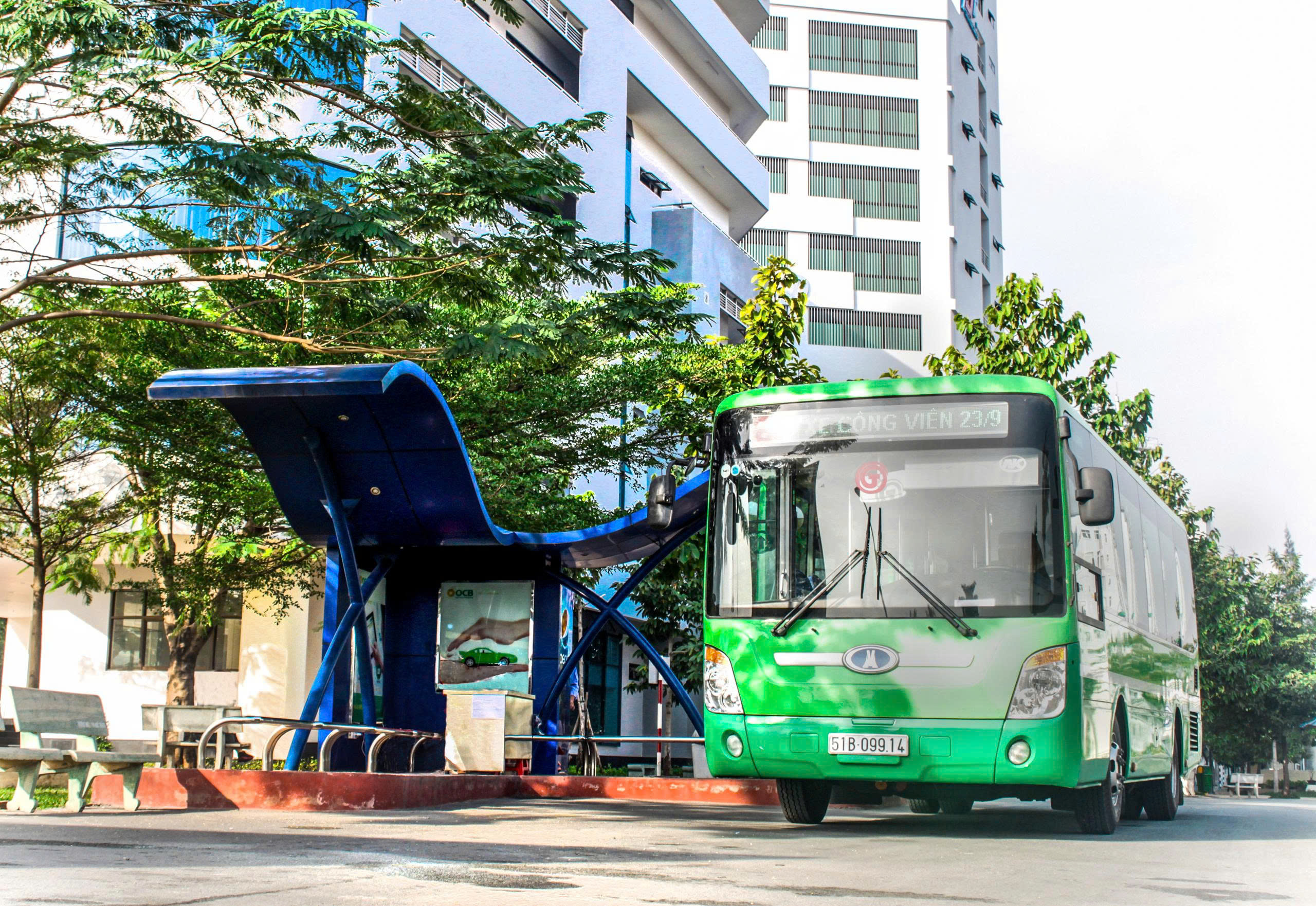 The bus station is located inside the campus